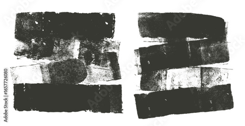 Ink streaks and callouts tag. Grunge brush paint stokes text boses. Brayer ink black merged lines. Thick paint rolled stripe stamps set. Chalk wide underlines. Vector smear labels banners background.