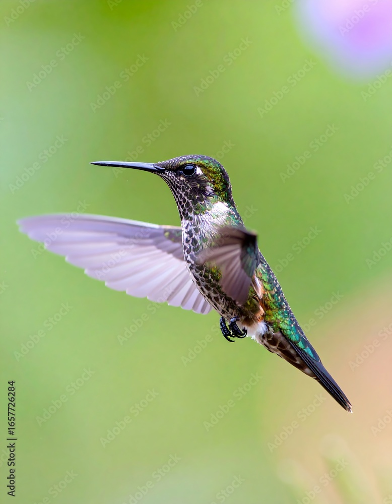 Fototapeta premium Hummingbird in flight, vibrant colors