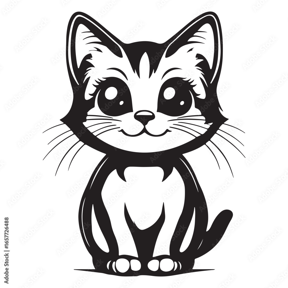 Obraz premium Happy Smiling Cat Line Art for Coloring Pages and Design Projects