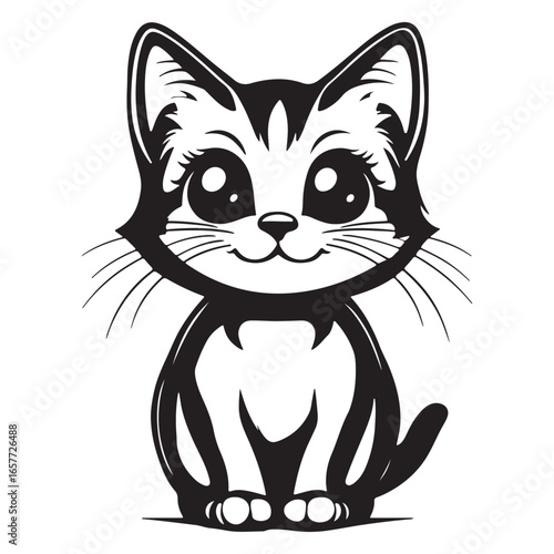 Happy Smiling Cat Line Art for Coloring Pages and Design Projects