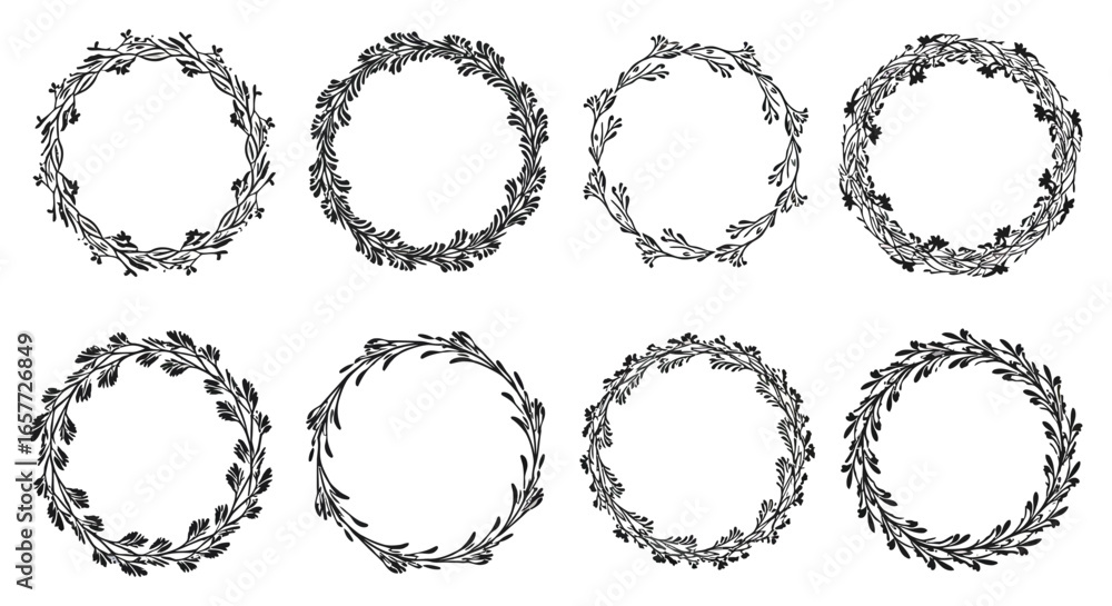 Obraz premium Eight different laurel wreath designs for use as frames or borders silhouette