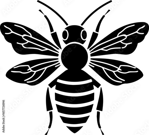 Bold black bee emblem buzzing with natural sweetness, perfect for honey brands