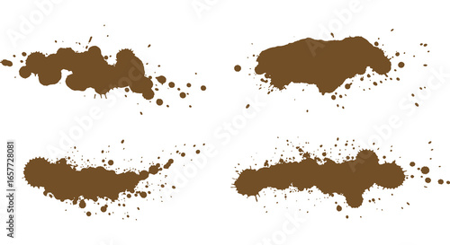 Brown paint splatters on a white background in four different shapes and sizes silhouette