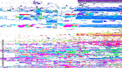 Multicolored digital glitch pattern overlay on transparent background
