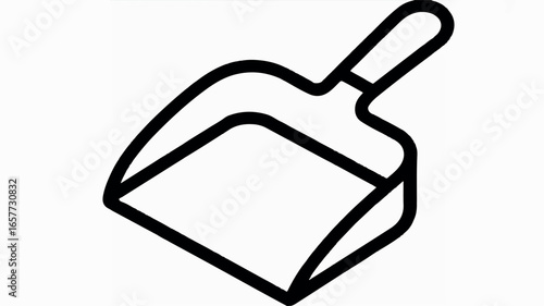 A simple black and white line drawing of a dustpan 