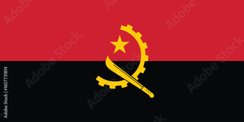 The national flag of angola featuring a machete and gear isolated on white, simple flat design vector clipart, can use for travel or politics
