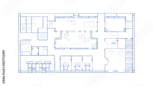 Detailed architectural floor plan blueprint for interior design and home renovation project layout design