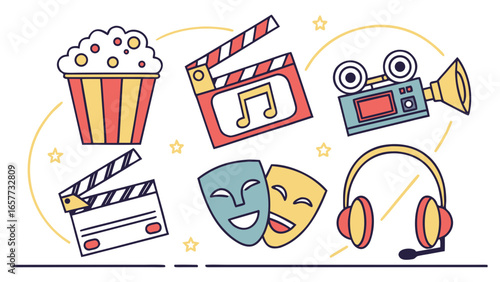 Creative Entertainment Icons Movie Night, Filmmaking, and Show Time