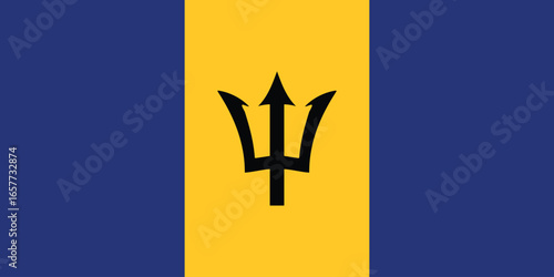 The national flag of barbados featuring a broken trident on a golden panel, simple flat design vector clipart, can use for travel or politics