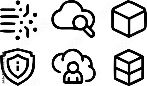Futuristic Neon Style Vector Icons Cloud Computing, Data Security, and 3D Technology