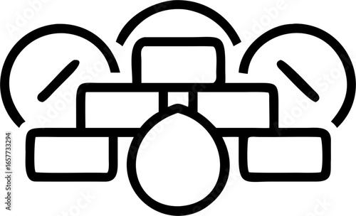 Minimalist line icon of a network firewall with performance dashboards, part of a cohesive flat vector icon set for web and app design.