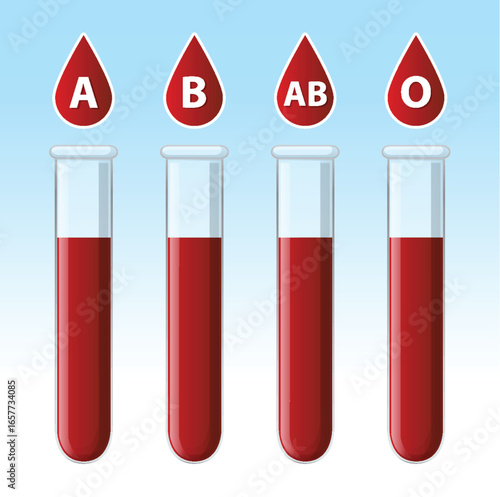 Blood Types in Test Tubes Vector Illustration