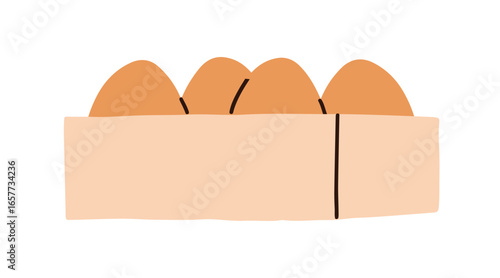 Chicken eggs in paper box package, open cardboard container pack. Fresh raw f...