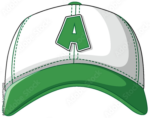 Green and White Baseball Cap with Letter A