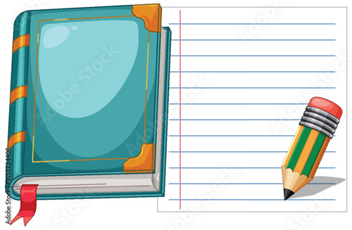 Colorful Book and Pencil on Lined Paper