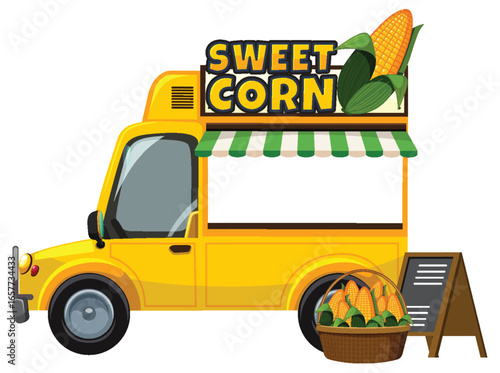 Yellow Food Truck Selling Fresh Sweet Corn
