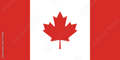 The national flag of canada featuring a red maple leaf isolated on white, simple flat design vector clipart, can use for travel or politics