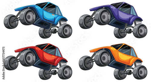 Four Colorful Off-Road Buggy Cars Vector Set