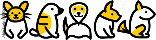 Adorable Pet Icons Cat, Dog, and More! Cute Cartoon Animal Illustrations