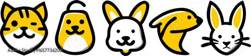 A Row of Adorable Pet Icons Cat, Dog, Rabbit, Goldfish, and More for Design, Crafts, and Animal Lovers