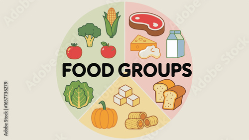 Food Groups Circle Infographic With Healthy Food Categories Keywords: food groups, infographic, circle, healthy food, nutrition, diet, food, eating, wellness, health, steak