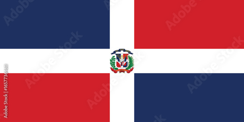 The national flag of the dominican republic with a centered coat of arms, simple flat design vector clipart, can use for travel or politics