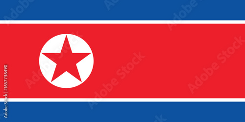 The national flag of north korea featuring a red star and blue stripes, simple flat design vector clipart, can use for travel or politics