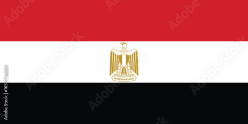 The national flag of egypt featuring the eagle of saladin in the center, simple flat design vector clipart, can use for travel or politics