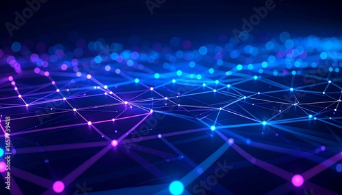 Abstract digital network visualization with interconnected nodes and glowing lines, representing data flow.