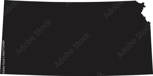 Black silhouette of Kansas state, USA map, geographical shape, America, Mid-western region, vector illustration for geographical and educational content.