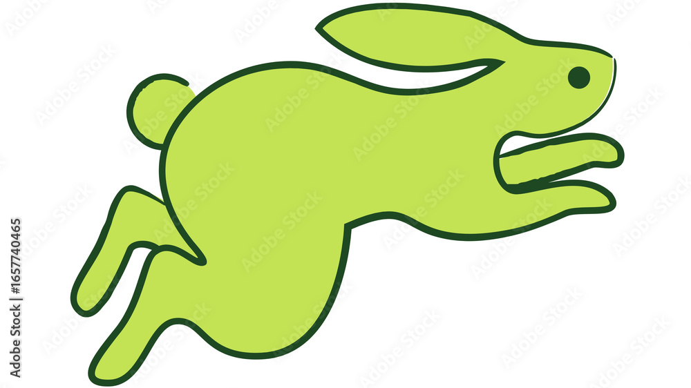 Obraz premium Green Rabbit Silhouette in Mid-Jump vibrant, two-dimensional rendering of a rabbit, frozen mid-leap, capturing the essence of agility and boundless energy.