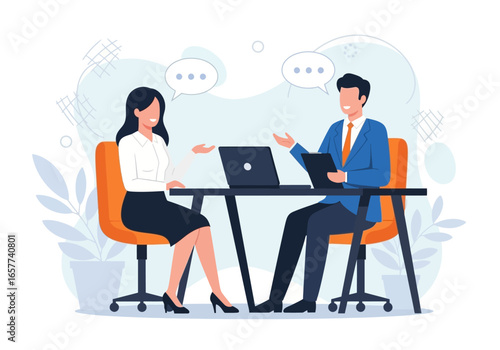 Job interview concept with a human resources manager meeting a female candidate for a new work position.