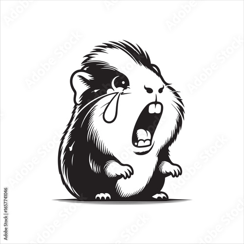 Crying Guinea Pig Cartoon Character with Open Mouth and Tear Drop weeping