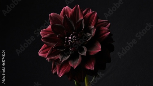 Dark Red Dahlia Flower Against Black Background