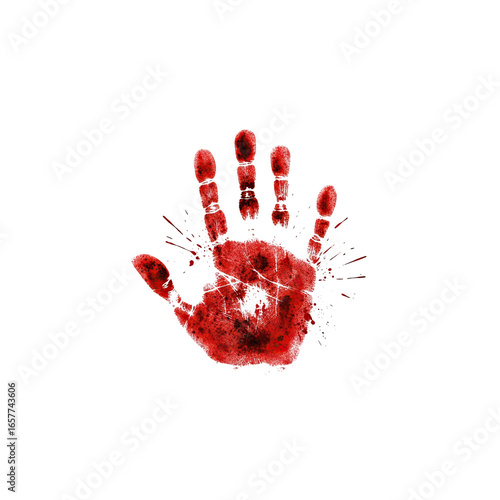 Red handprint, bloody palm, hand mark, paint smear, artistic gesture