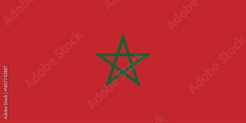 The national flag of morocco featuring a green pentagram on a red, simple flat design vector clipart, can use for travel or politics