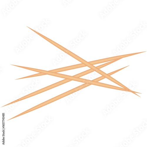 Scattered wooden toothpicks, used for dental hygiene and food debris removal.