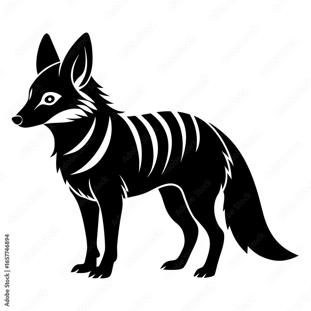 Obraz premium Aardwolf vector clean black silhouette design white background