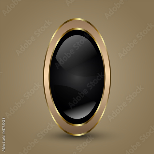 Luxury Oval Button Symbol with sophisticated vertically-oriented oval button featuring a deep, glossy black center with soft reflections Vector Illustration