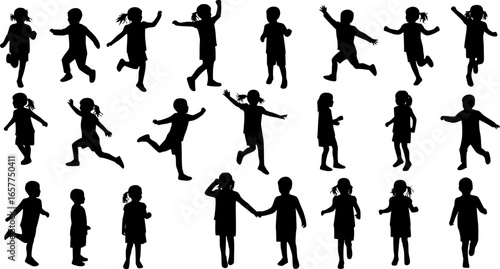 Children kids silhouette set, vector silhouette of children.
