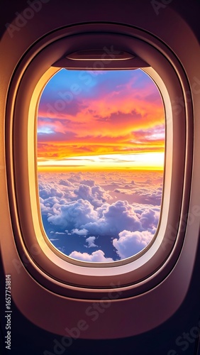 Stunning sunset view from airplane window