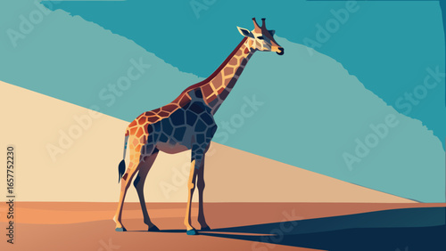 A majestic giraffe stands tall against a vibrant background, showcasing its unique patterns and graceful posture.