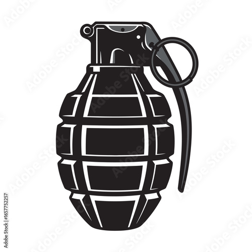 black and white silhouette of a grenade on a white background