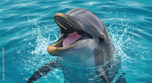Playful dolphin in ocean waters