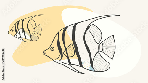 Two elegant striped fish swimming gracefully in soft pastel tones.
