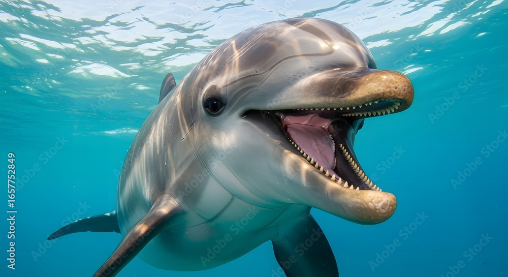Fototapeta premium Smiling dolphin underwater portrait