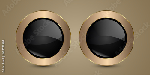 TWO premium polished look vectors, and exuding sophistication exclusivity. Three muted golden buttons on gold background, vector illustration design