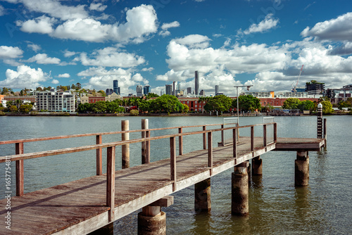 Brisbane, Australia - Old pier on Brisbane river with Teneriffe suburb in the background