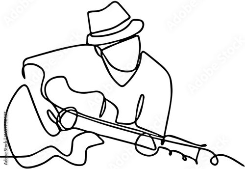 black line silhouette of a man playing guitar