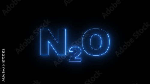 Glowing neon Nitrous Oxide gas animation on a black background. representing the nitrous oxide molecule in a dramatic and mysterious style. 4k motion video.
